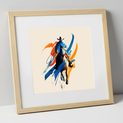Bold Frontier Spirit western horse art print in natural frame