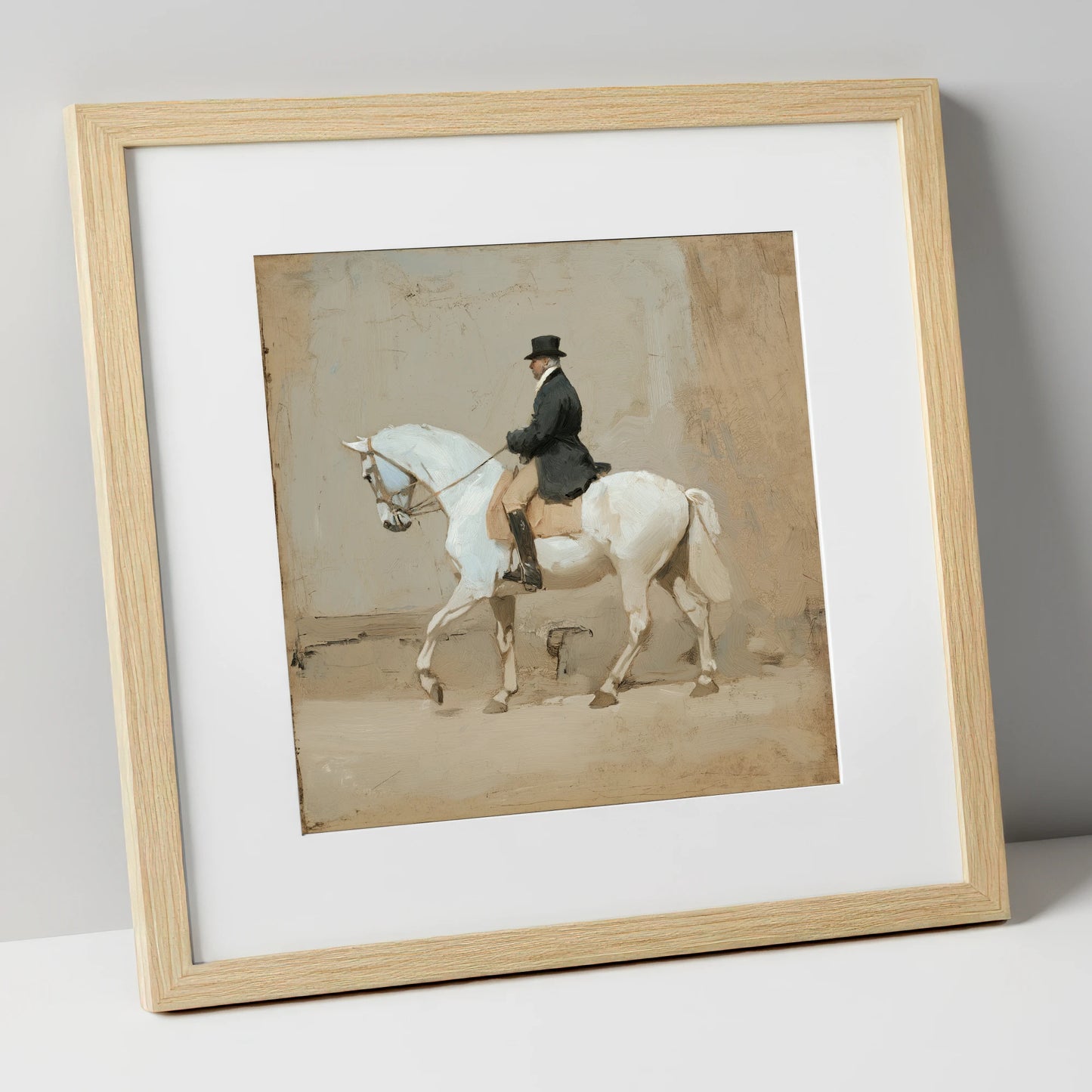 Classical Harmony dressage horse art print in natural frame