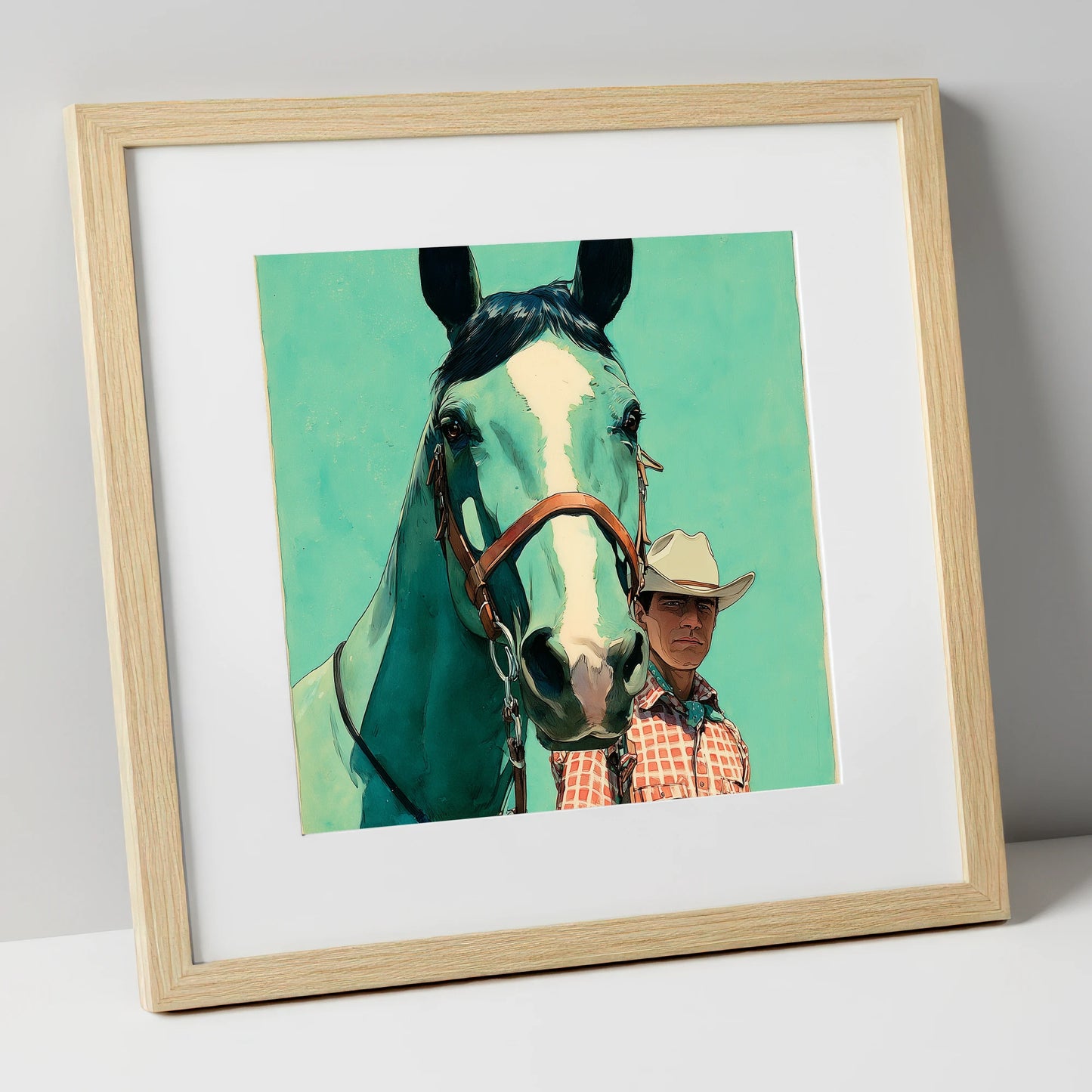The Western Partnership western horse art print in natural frame