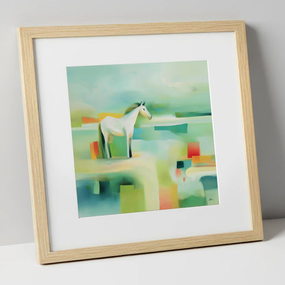 Abstract Grey Harmony horse landscape art print in natural frame