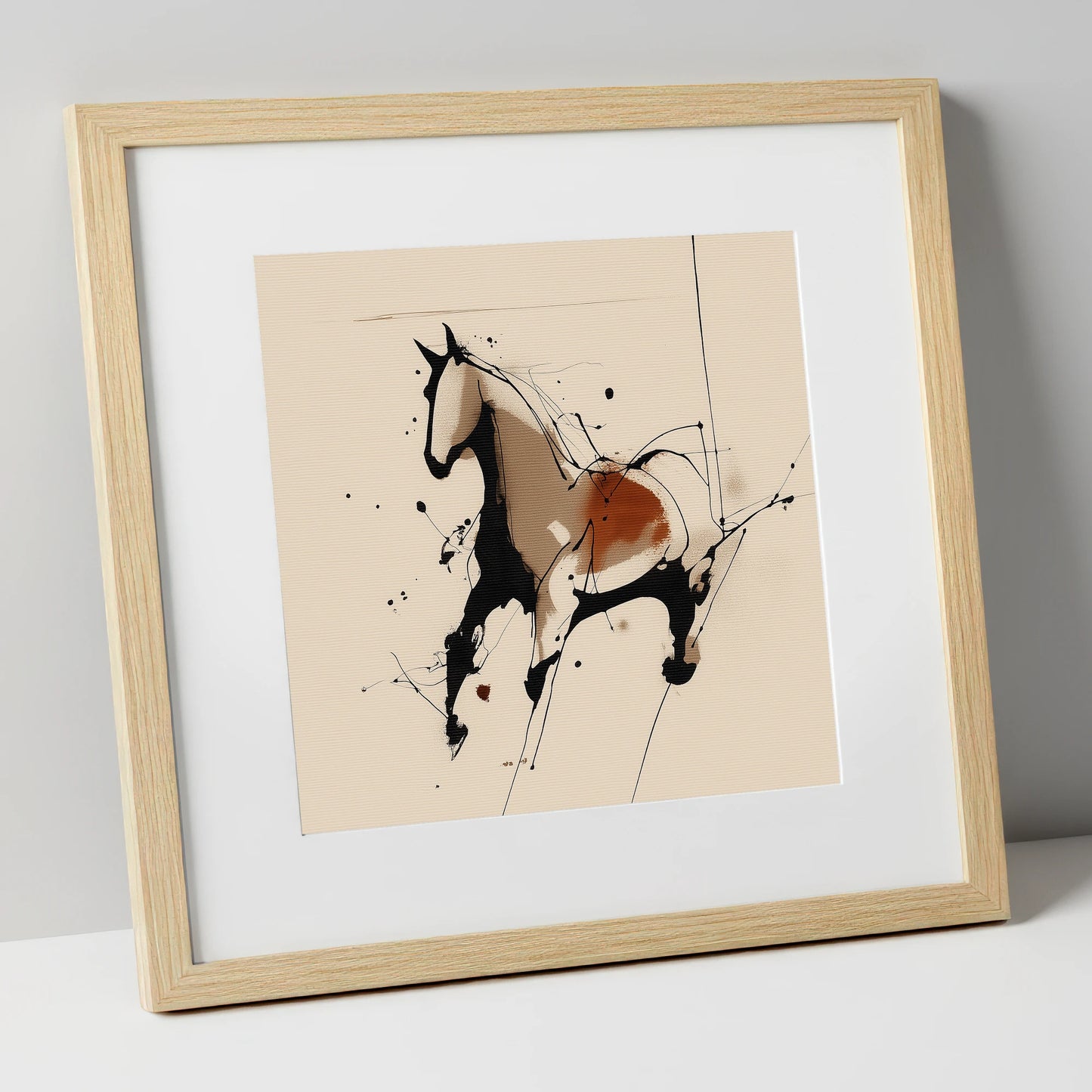 Dynamic Equine Form horse portrait art print in natural frame
