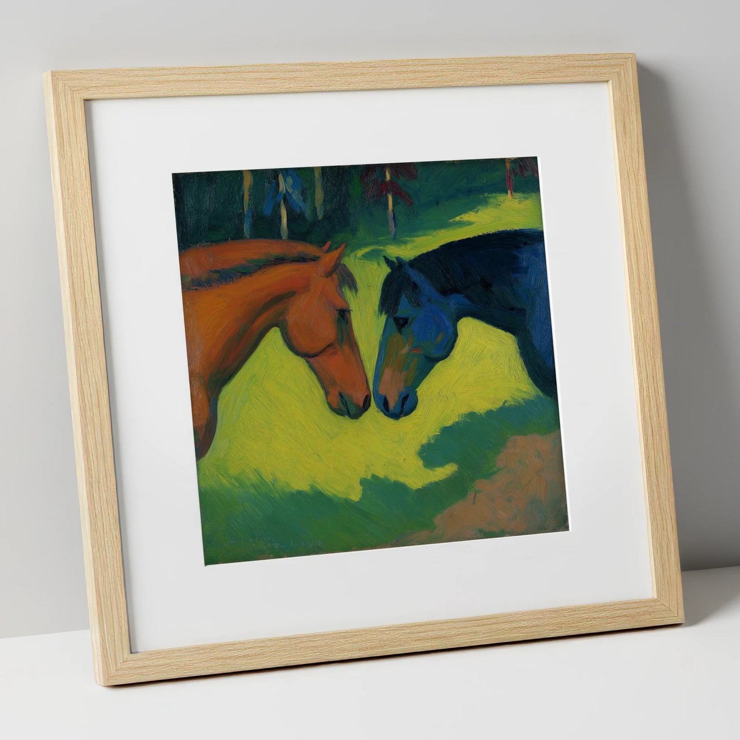 Vibrant Equine Connection horse portrait art print in natural frame