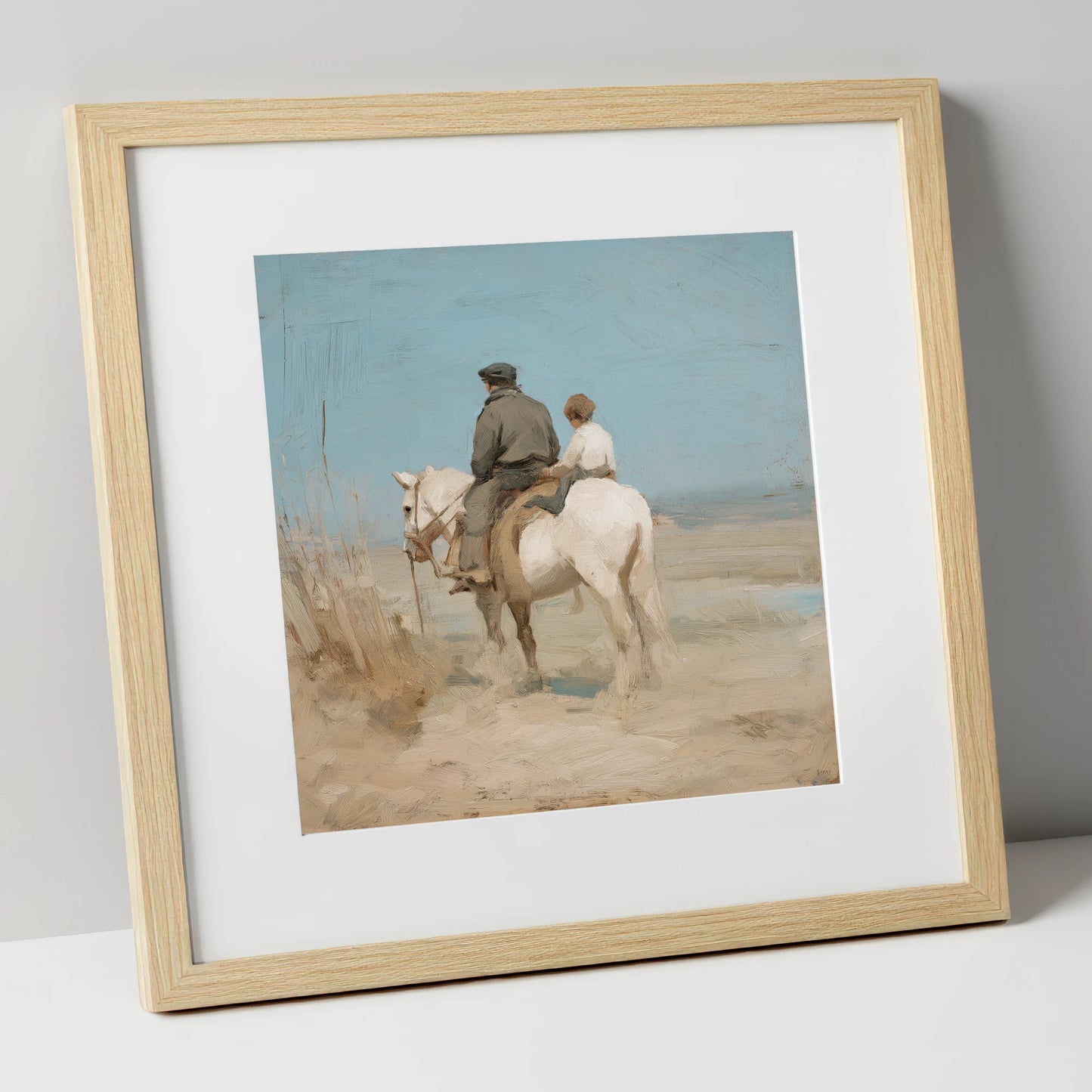 The Shared Journey horse & rider art print in natural frame