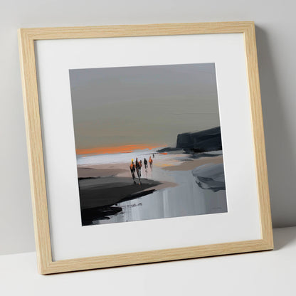 Sunset Coastal Hack horse landscape art print in natural frame
