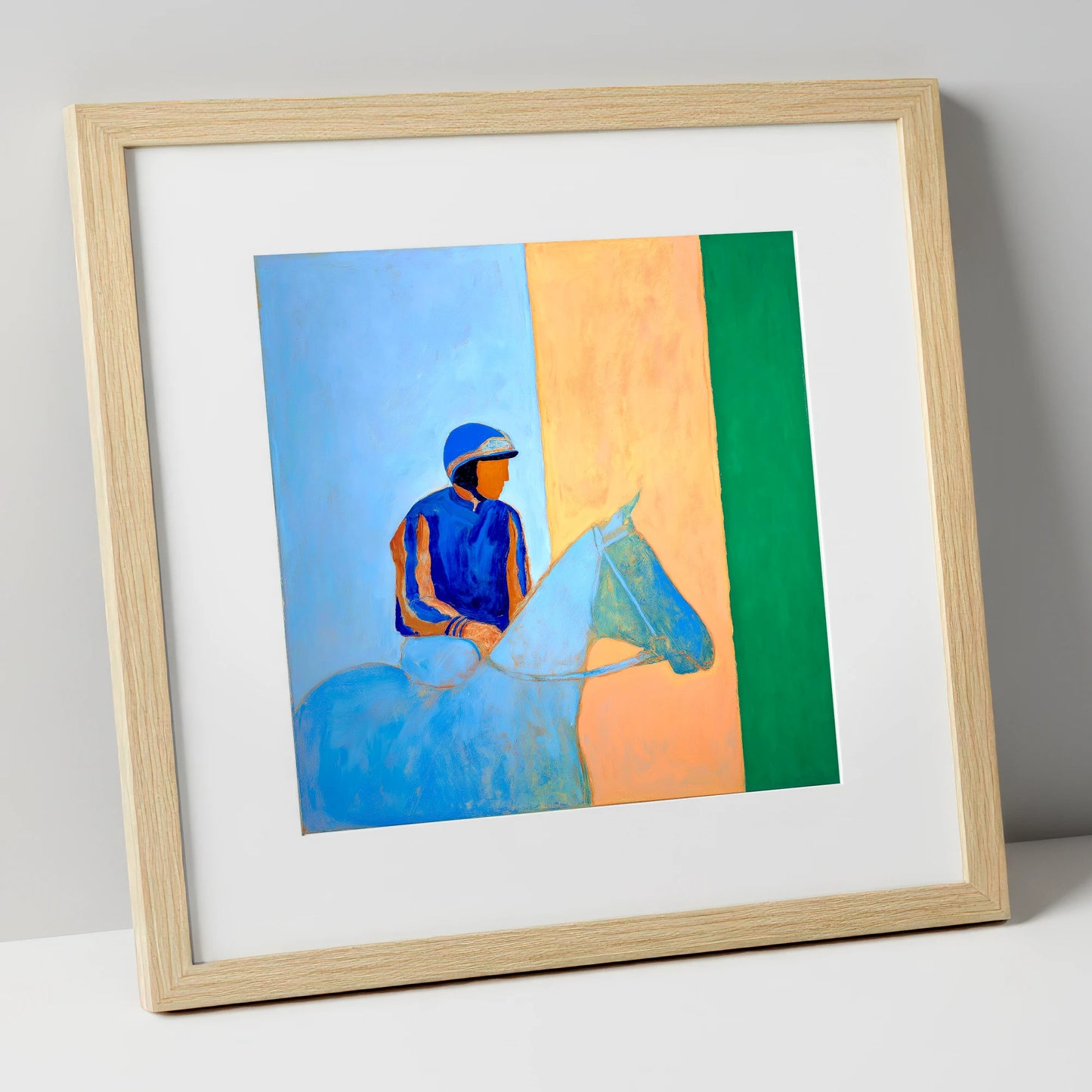 Paddock Serenity racing horse art print in natural frame