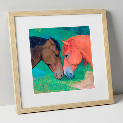 Gentle Companions horse portrait art print in natural frame