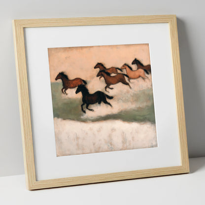 Silhouettes in the Dust wild horses art print in natural frame