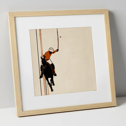 The Perfect Strike polo horse art print in natural frame