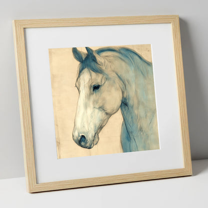 Parchment Profile Study horse portrait art print in natural frame