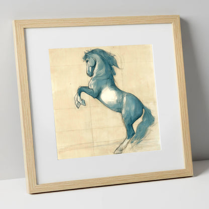 Azure Equine Study horse portrait art print in natural frame