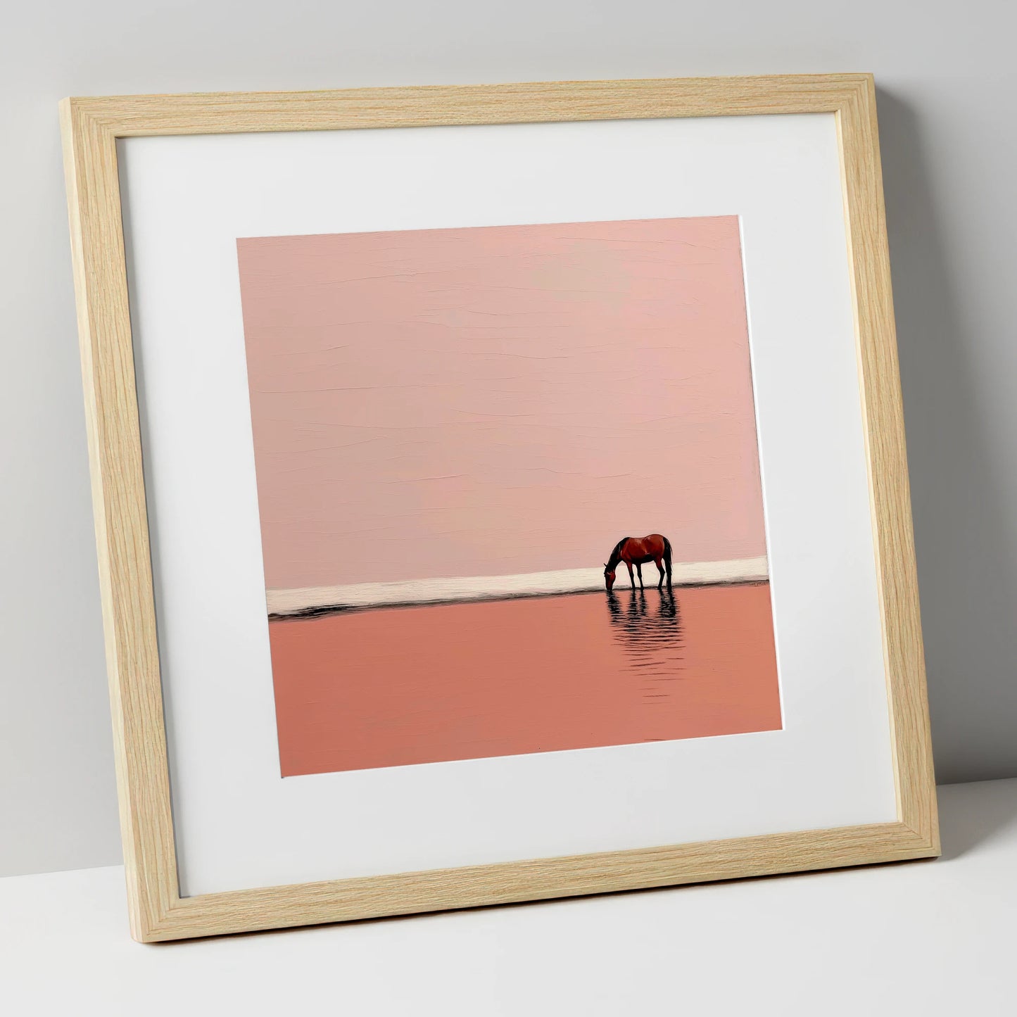 Dusty Rose Solitude horse landscape art print in natural frame