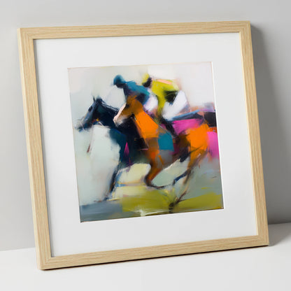 Velocity in Colour racing horse art print in natural frame