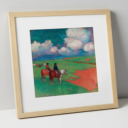 Vivid Frontier Horizons horse landscape art print in natural frame