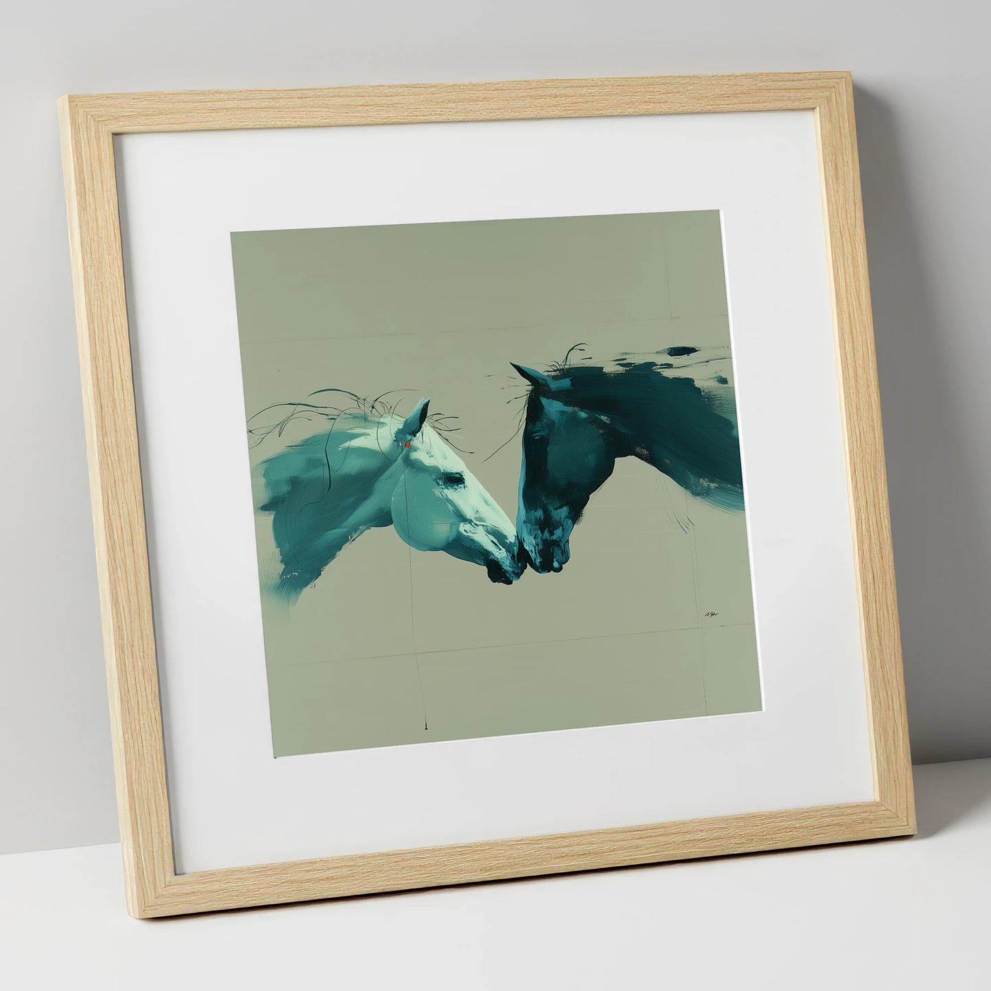Kindred Spirits horse portrait art print in natural frame