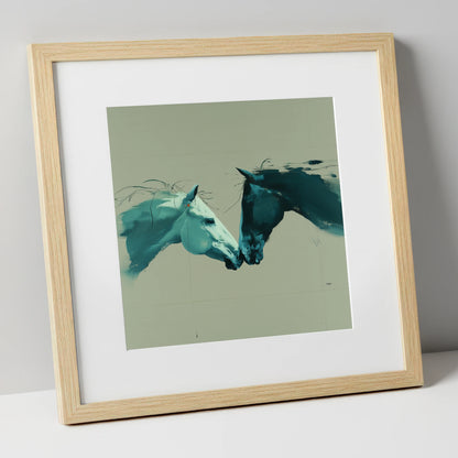 Kindred Spirits horse portrait art print in natural frame