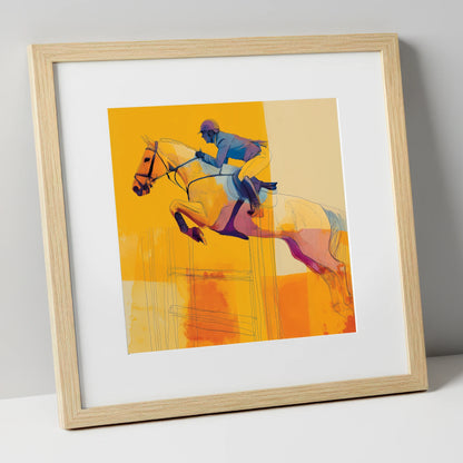 Amber Flight show jumping horse art print in natural frame