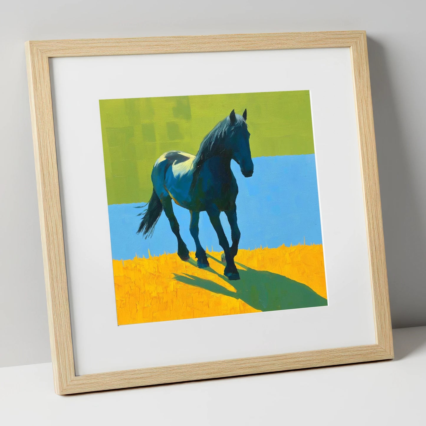 Indigo Cob in Summer Light horse breed art print in natural frame