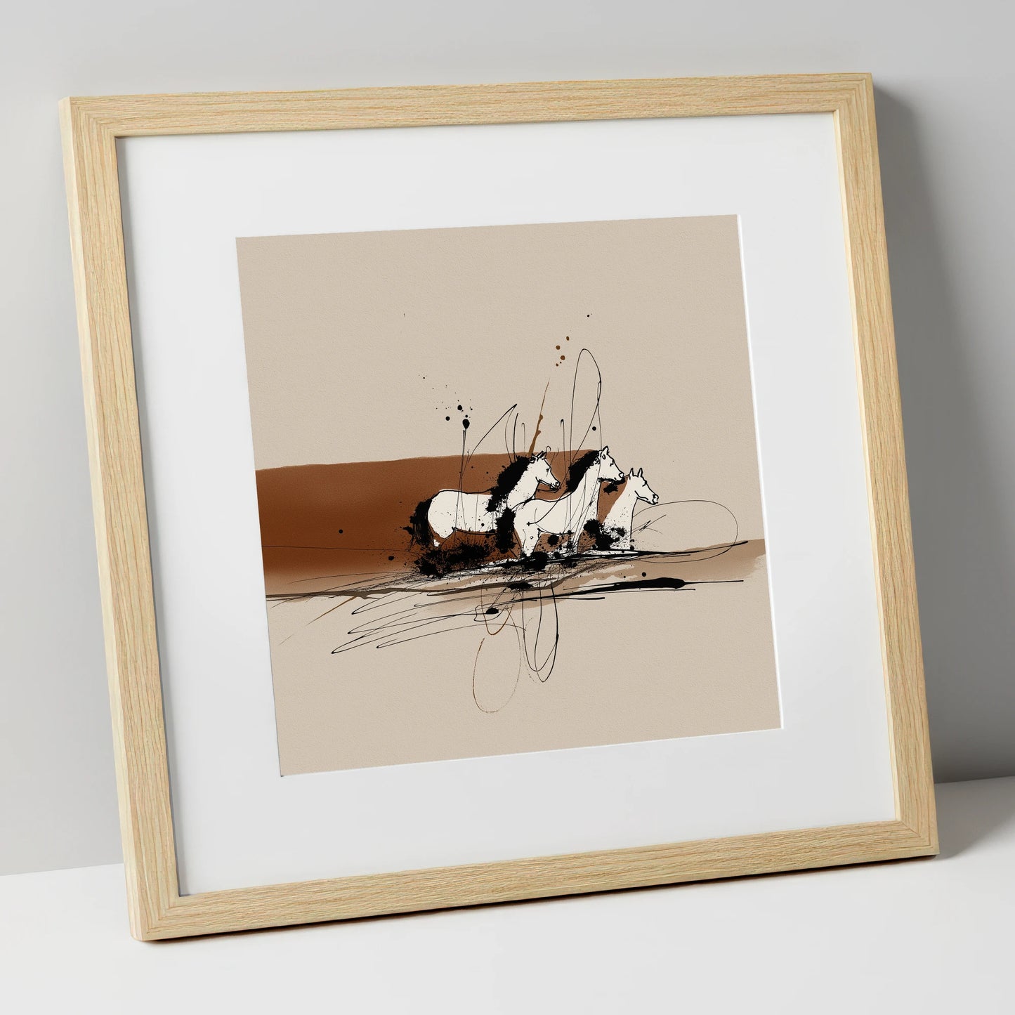 Freedom in Motion wild horses art print in natural frame
