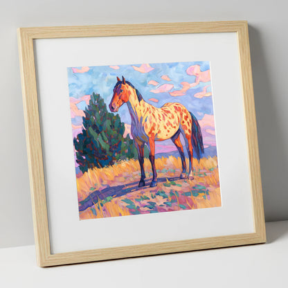 Painted Prairie Appaloosa horse breed art print in natural frame
