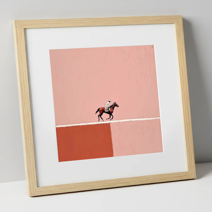 Dusty Rose Gallop racing horse art print in natural frame