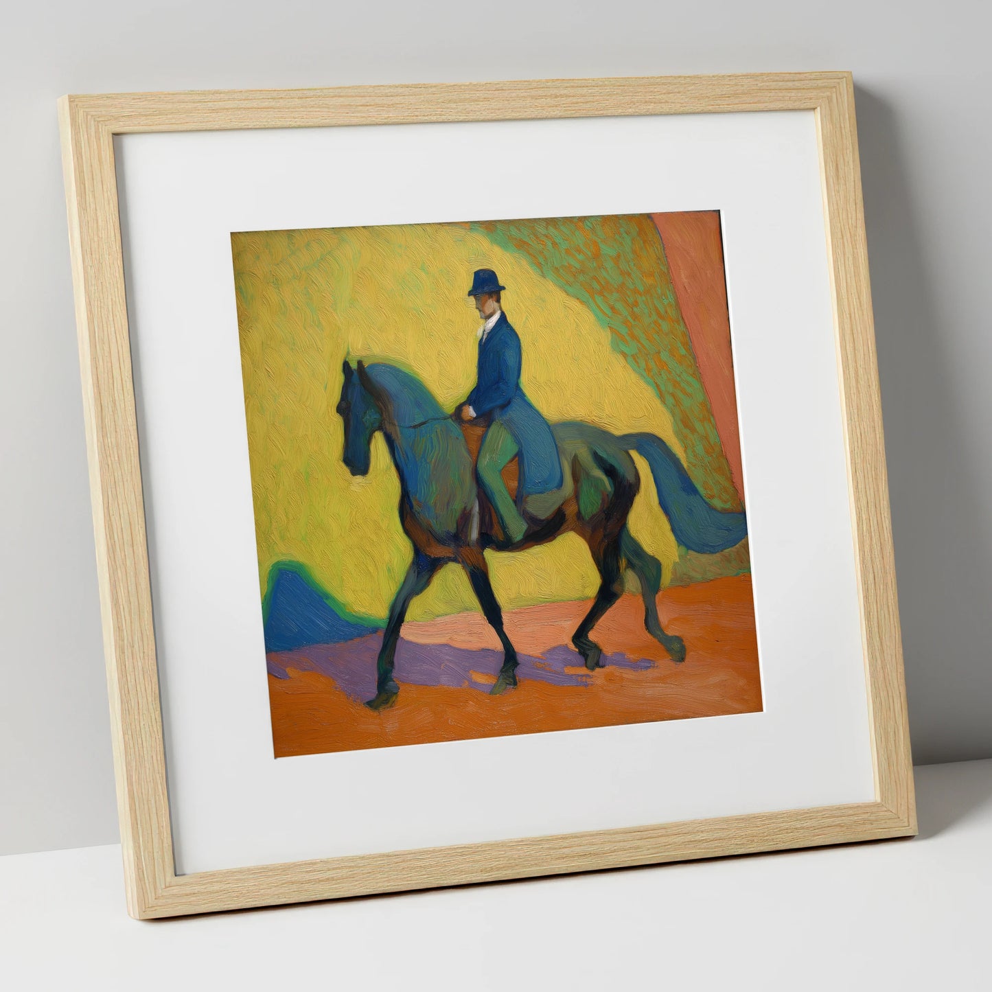 Vibrant Dressage Rhythm dressage horse art print in natural frame