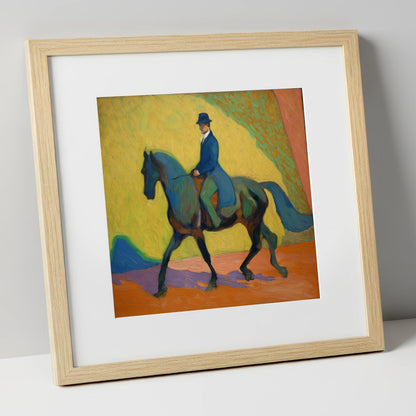 Vibrant Dressage Rhythm dressage horse art print in natural frame