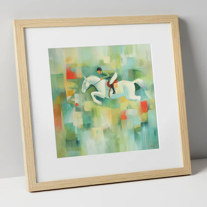 The Modern Leap show jumping horse art print in natural frame