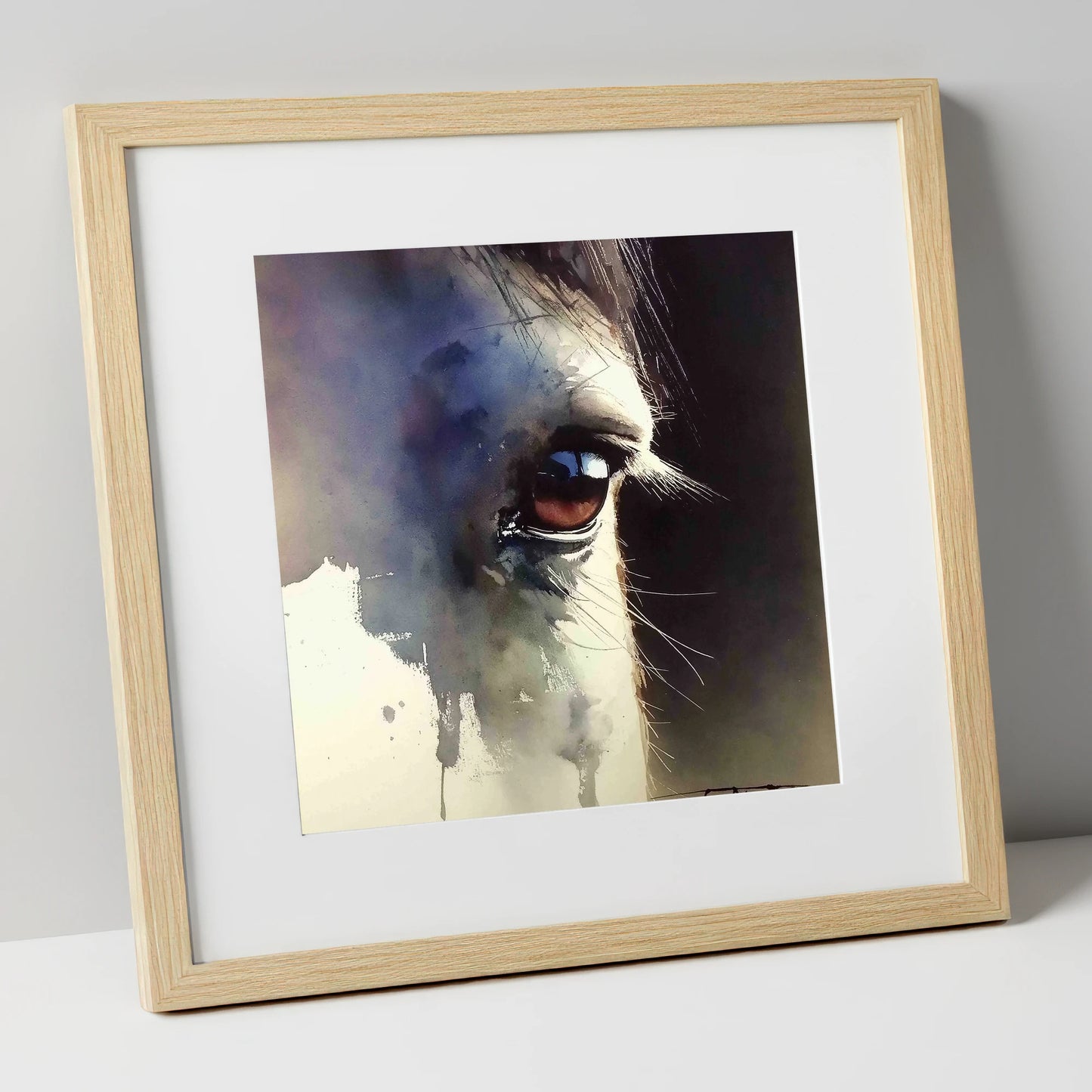 Indigo Gaze horse portrait art print in natural frame