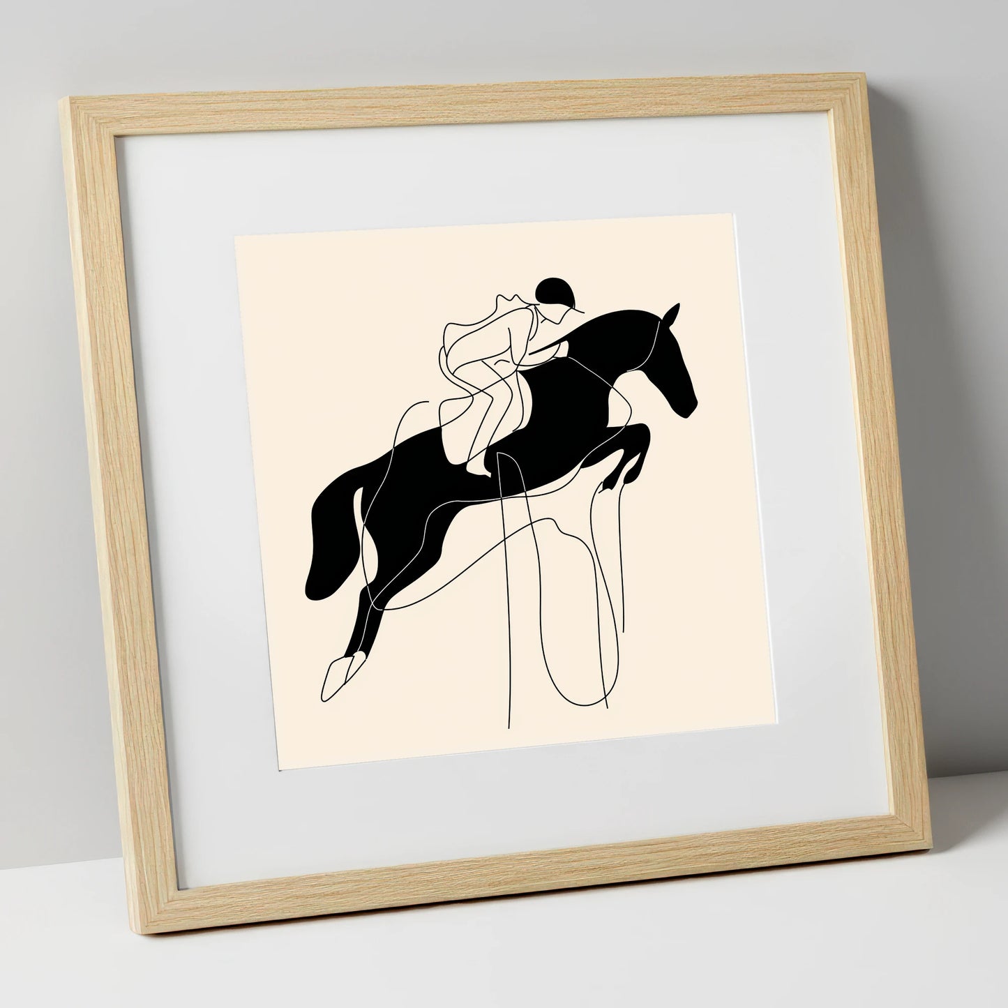 Flight and Form show jumping horse art print in natural frame
