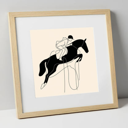 Flight and Form show jumping horse art print in natural frame