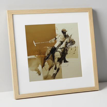 Mid-Chukka Momentum polo horse art print in natural frame