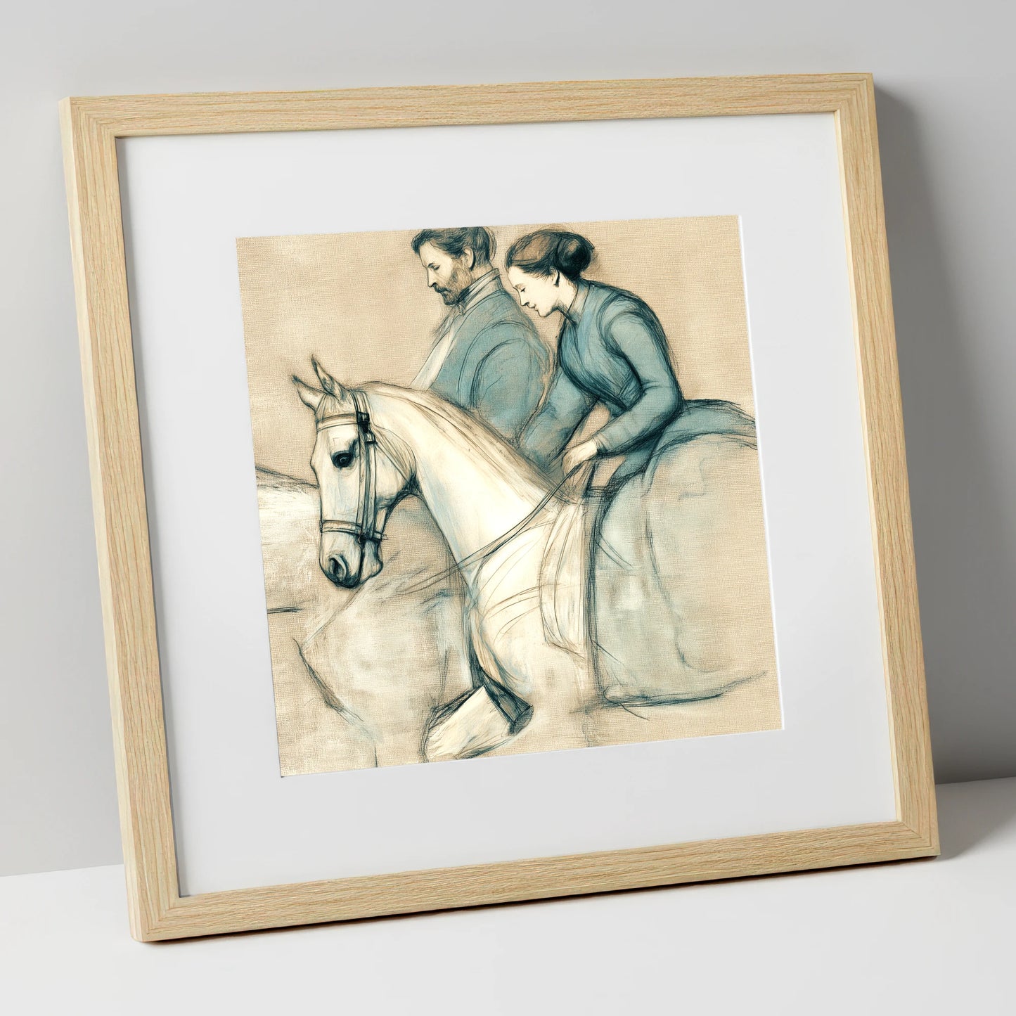 The Shared Journey horse & rider art print in natural frame