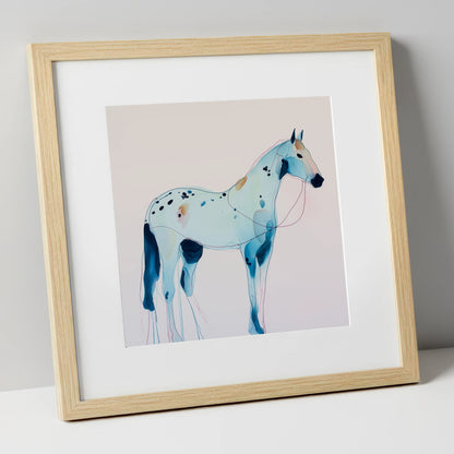 Ethereal Blue Appaloosa horse breed art print in natural frame