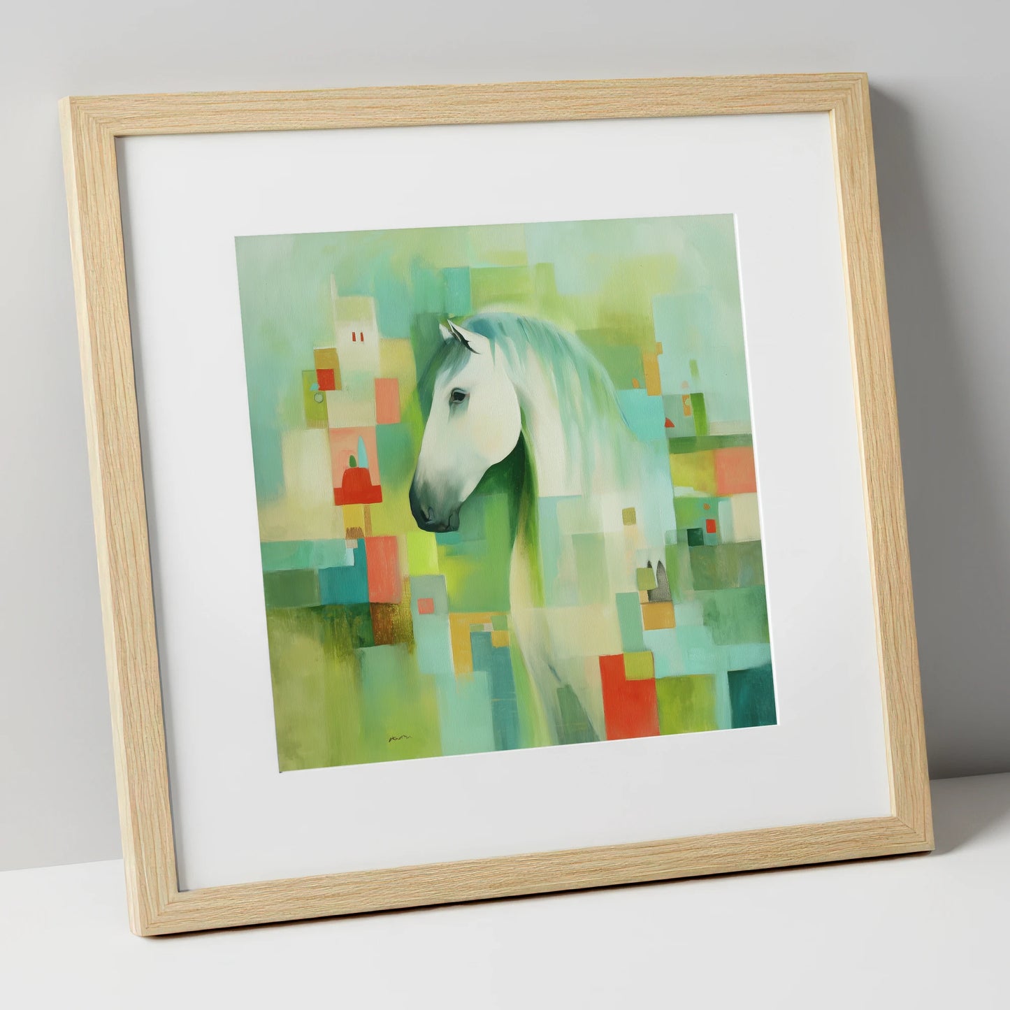 Abstract Grey Harmony horse breed art print in natural frame