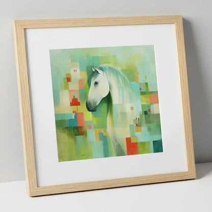 Abstract Grey Harmony horse breed art print in natural frame