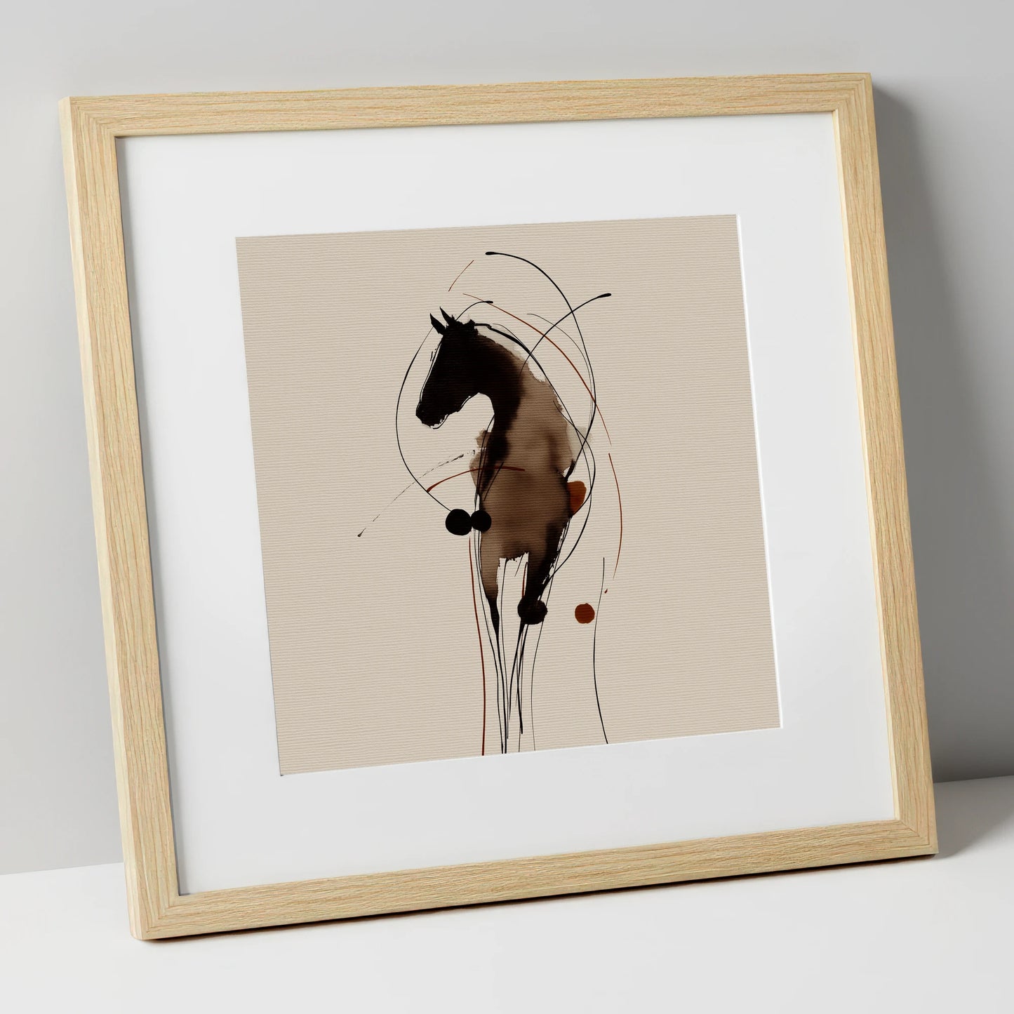 Fluid Ink Equine Portrait horse portrait art print in natural frame
