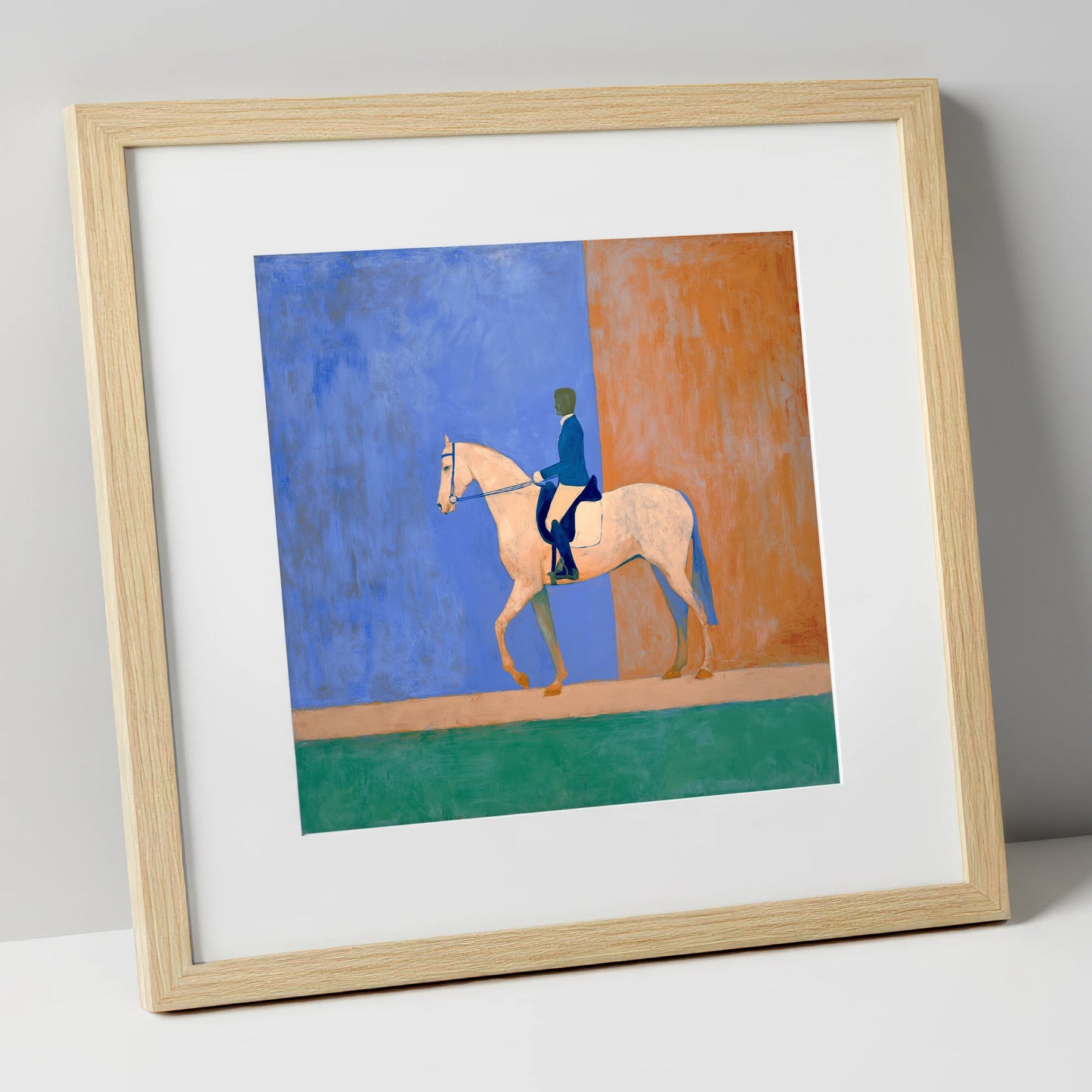 Contemporary Dressage Silhouette dressage horse art print in natural frame