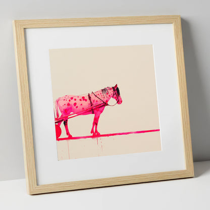 Vibrant Spotted Harness working horse art print in natural frame
