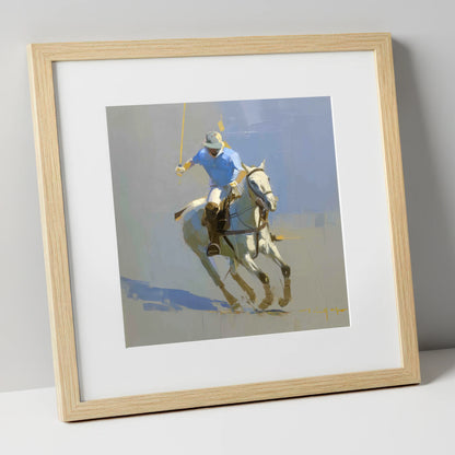 The Decisive Stroke polo horse art print in natural frame