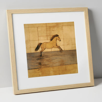 Classical Canter Study horse portrait art print in natural frame