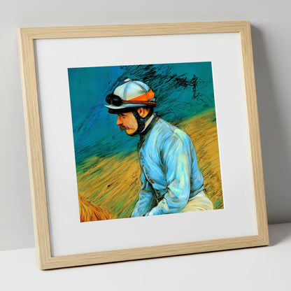 The Cerulean Silks racing horse art print in natural frame