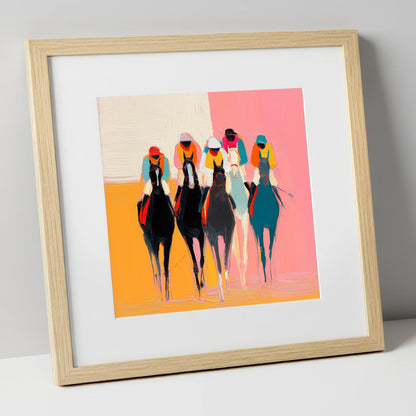 Charge to the Line racing horse art print in natural frame