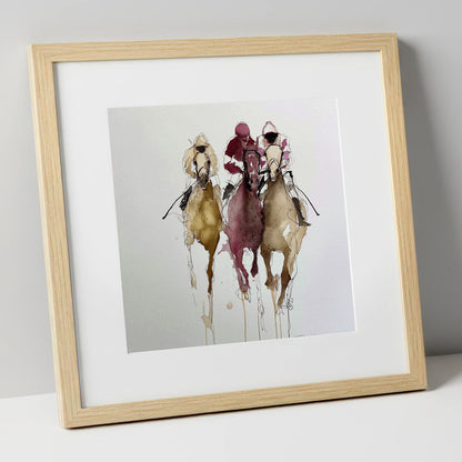 The Final Charge racing horse art print in natural frame