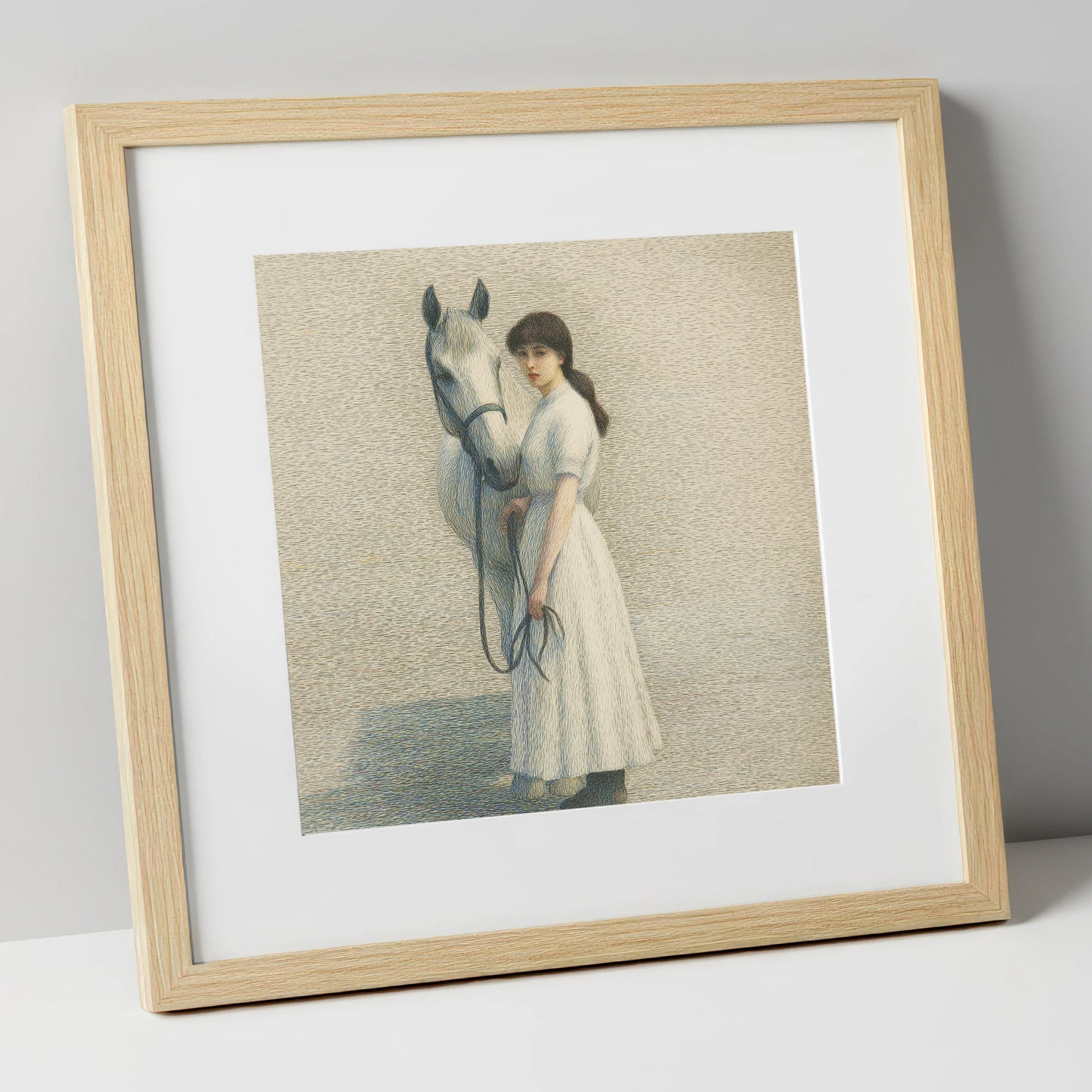 The Quiet Companion horse & rider art print in natural frame