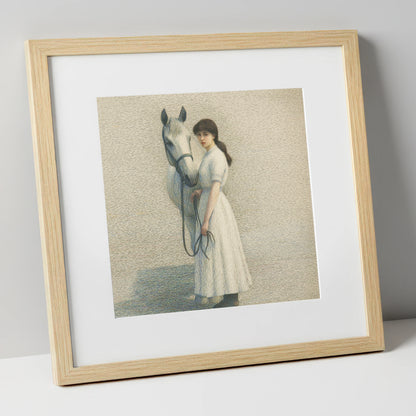 The Quiet Companion horse & rider art print in natural frame
