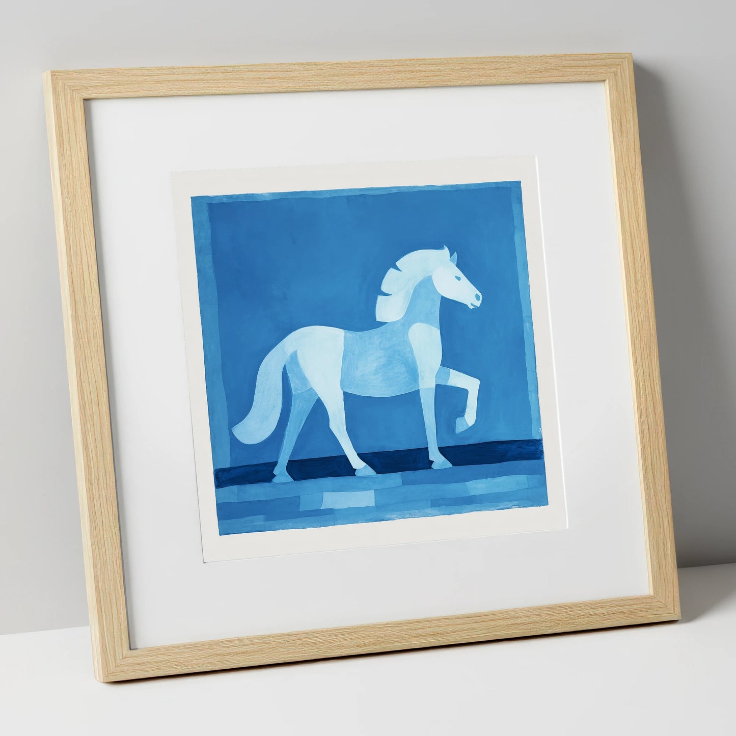 Azure Equine Form horse breed art print in natural frame