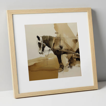 Sepia Heavy Horse Study working horse art print in natural frame