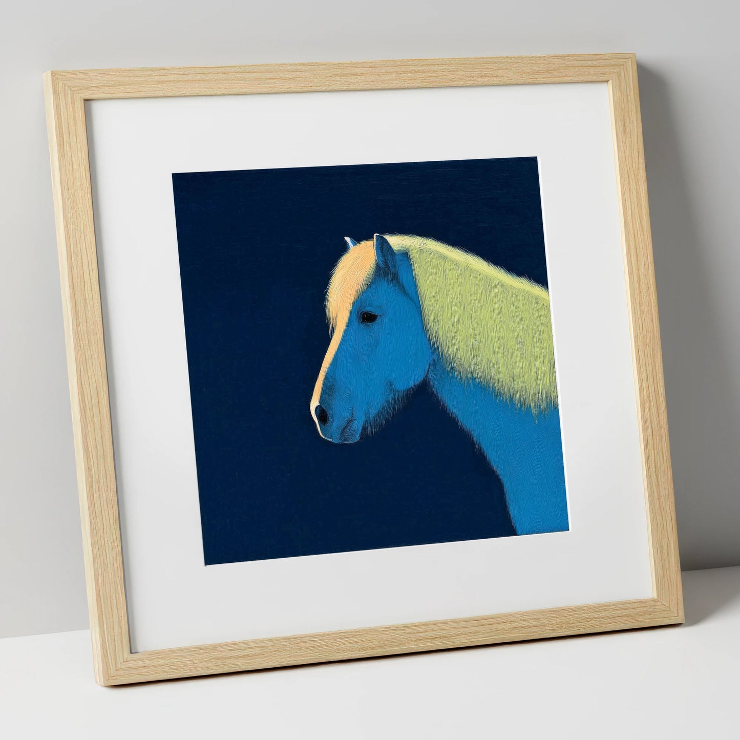 Electric Blue Profile horse breed art print in natural frame