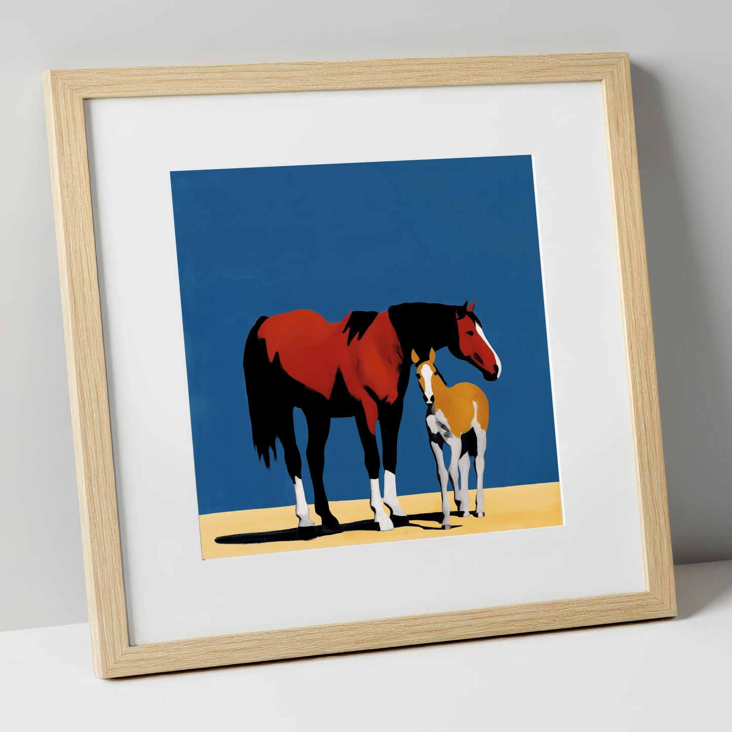 Bold Modern Devotion mare & foal art print in natural frame