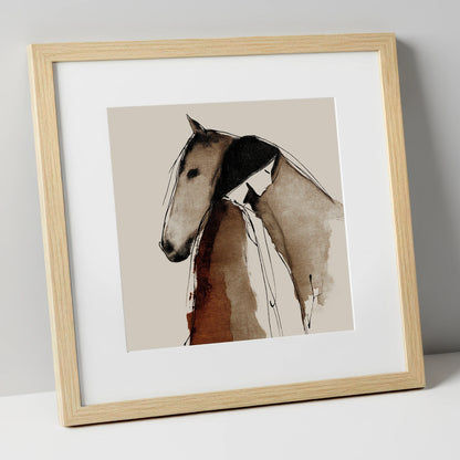 The Unspoken Bond horse & rider art print in natural frame